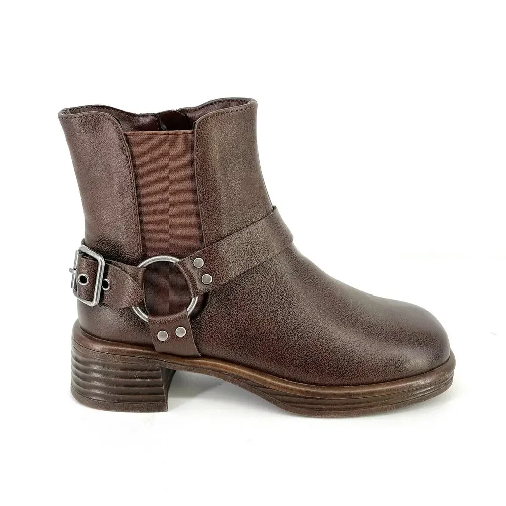 Steve Madden Rider Stacked Heel Motorcycle Boots Big Girls Size 3 Brown